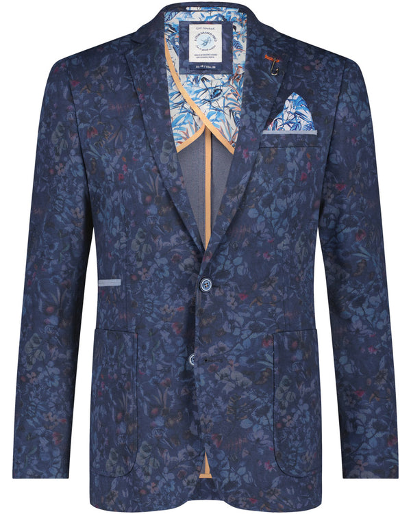 Pique Floral Blazer - Navy